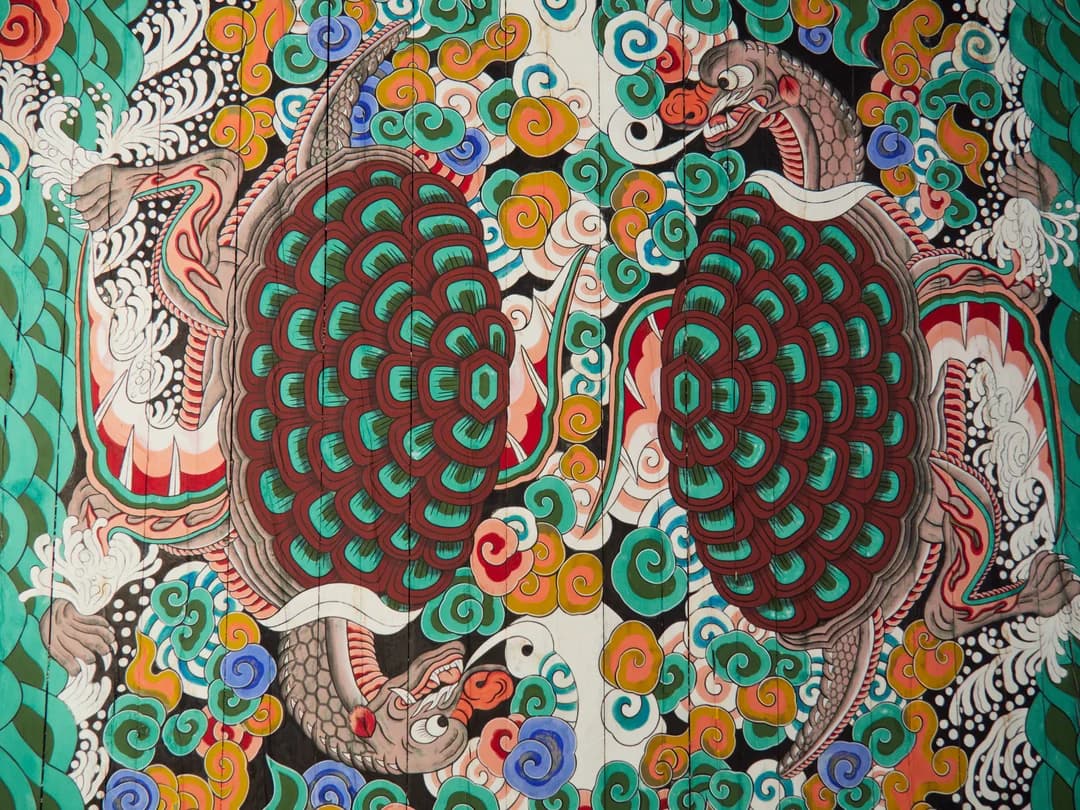 Dancheong, the colorful painted pattern under the eaves of a traditional Korean building